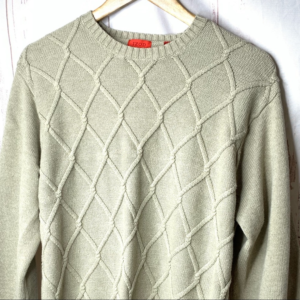 Izod cable knit khaki chunky sweater oversized fit size medium beige khaki